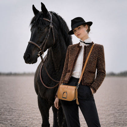 Signature Stirrup - Riding Stirrup Crossbody Luxury Leather Handbag in Caramel Urban-Equestrian