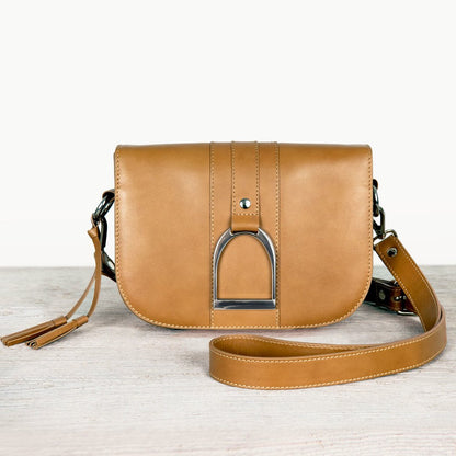 Signature Stirrup - Riding Stirrup Crossbody Luxury Leather Handbag in Caramel Urban-Equestrian