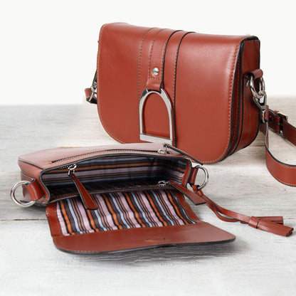 Signature Stirrup - Riding Stirrup Crossbody Luxury Leather Handbag in Cognac Urban-Equestrian