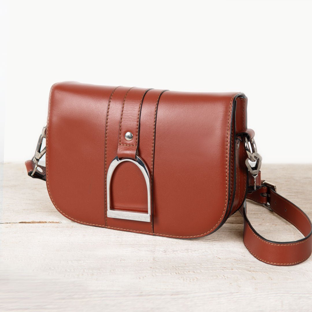 Signature Stirrup - Riding Stirrup Crossbody Luxury Leather Handbag in Cognac Urban-Equestrian