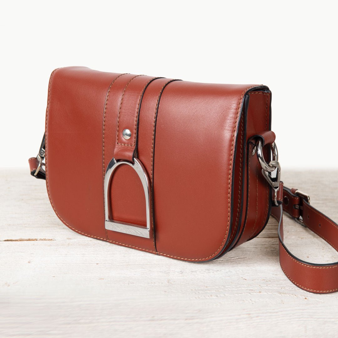 Signature Stirrup - Riding Stirrup Crossbody Luxury Leather Handbag in Cognac Urban-Equestrian