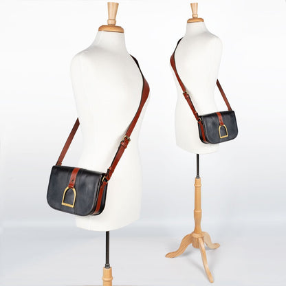 Signature Stirrup - Riding Stirrup Crossbody Luxury Leather Handbag in Cognac on Black Urban-Equestrian