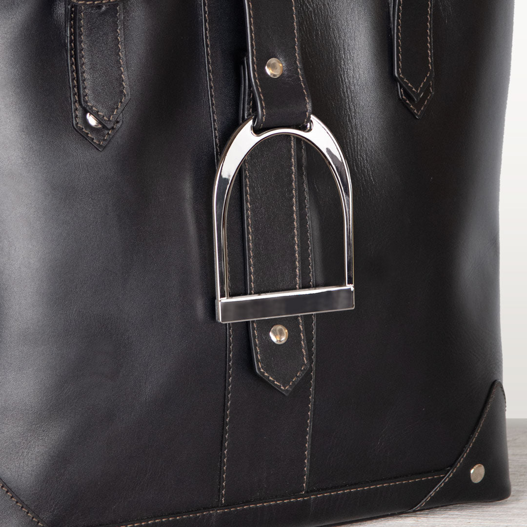 Signature - Riding Stirrup Tote Luxury Leather Handbag in Black Urban-Equestrian