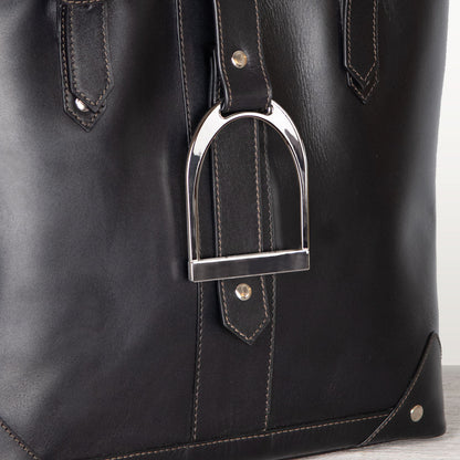 Signature - Riding Stirrup Tote Luxury Leather Handbag in Black Urban-Equestrian