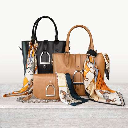 Signature - Riding Stirrup Tote Luxury Leather Handbag in Black Urban-Equestrian