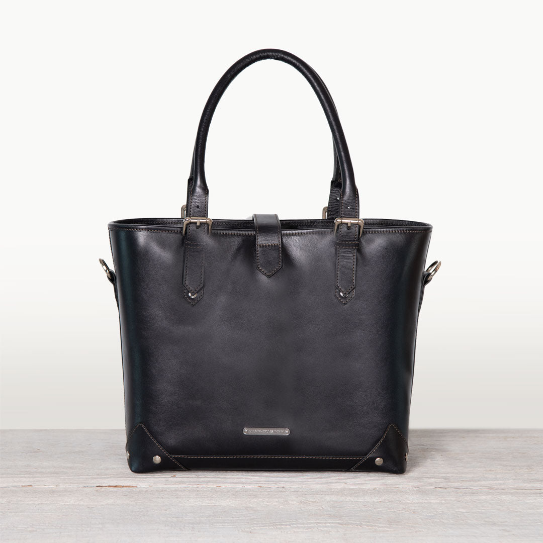 Signature - Riding Stirrup Tote Luxury Leather Handbag in Black Urban-Equestrian