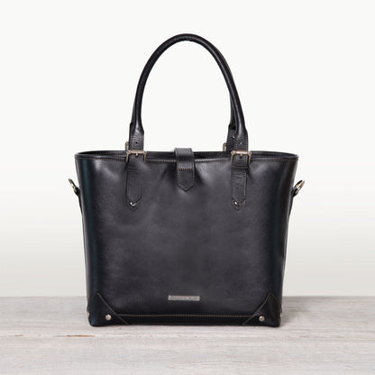 Signature - Riding Stirrup Tote Luxury Leather Handbag in Black Urban-Equestrian