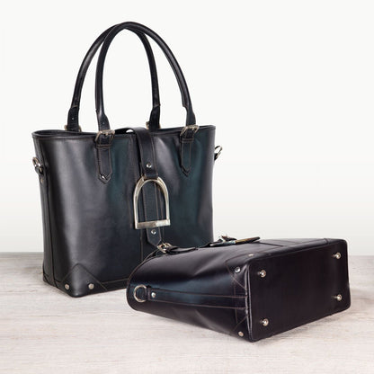 Signature - Riding Stirrup Tote Luxury Leather Handbag in Black Urban-Equestrian