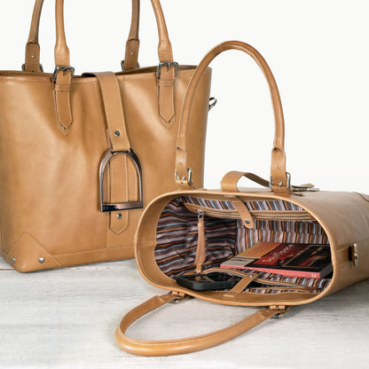 Signature - Riding Stirrup Tote Luxury Leather Handbag in Caramel Urban-Equestrian