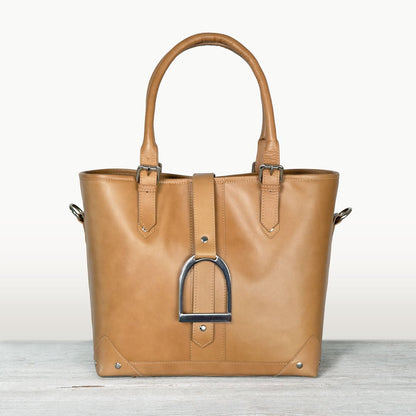 Signature - Riding Stirrup Tote Luxury Leather Handbag in Caramel Urban-Equestrian