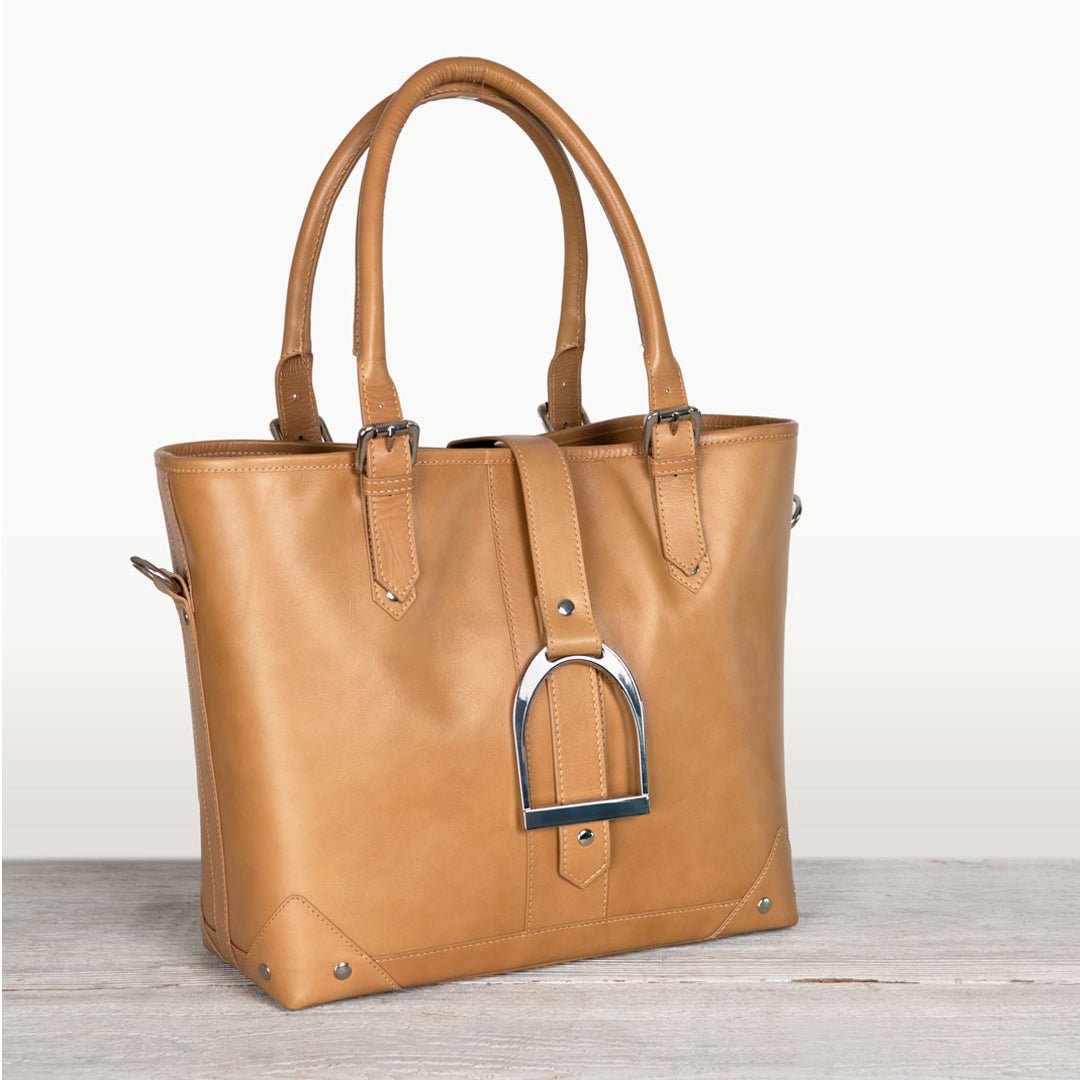 Signature - Riding Stirrup Tote Luxury Leather Handbag in Caramel Urban-Equestrian