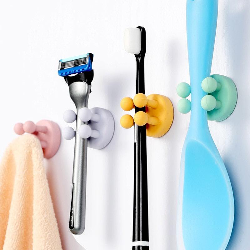 Silicone Toothbrush Holders Hook Wall Door Hooks Towel Key Plug Holder Hangers For Kitchen Bathroom Home Office Organizer Waterproof Self Adhesive Hook for Toothbrush  and Small Items Stevvex