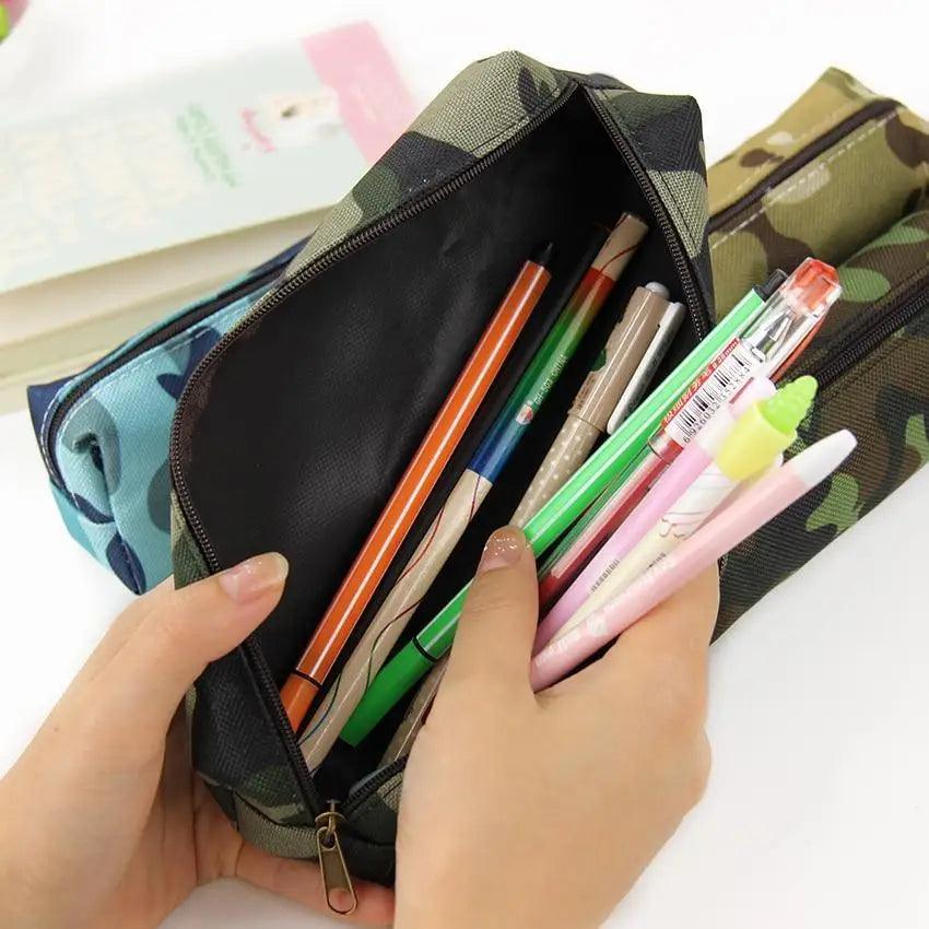 Simple Camouflage Cool Pencil Case Soft Black Pencil Holder For Boys Stylish Pouch For Office And Schools Stevvex