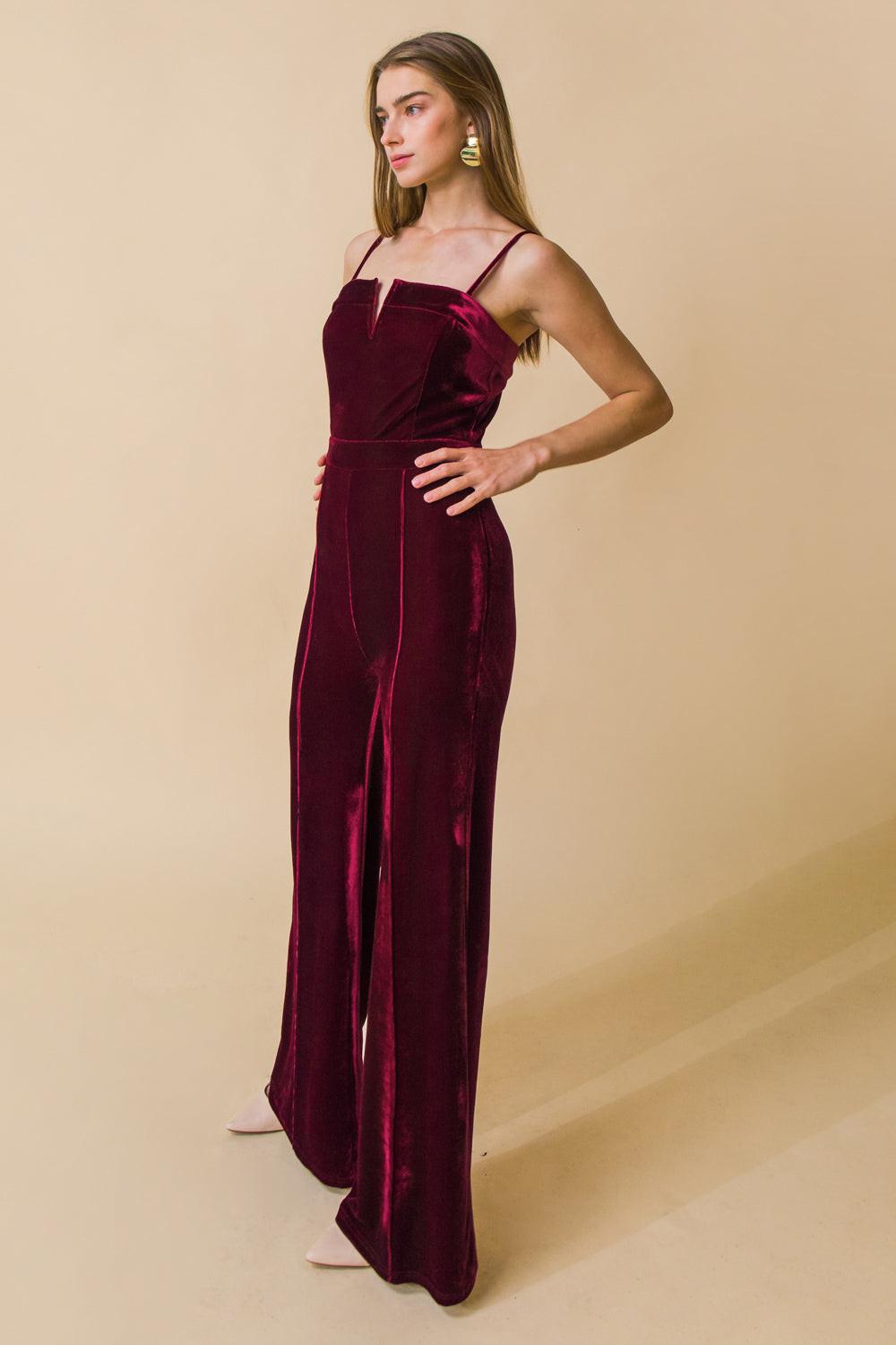 BLOW A KISS VELVET JUMPSUIT Flying Tomato