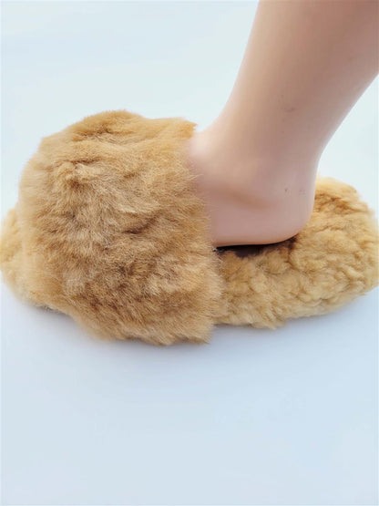 Slide-In Fluffy Furry Fuzzy Alpaca Fur Slippers Purely Alpaca