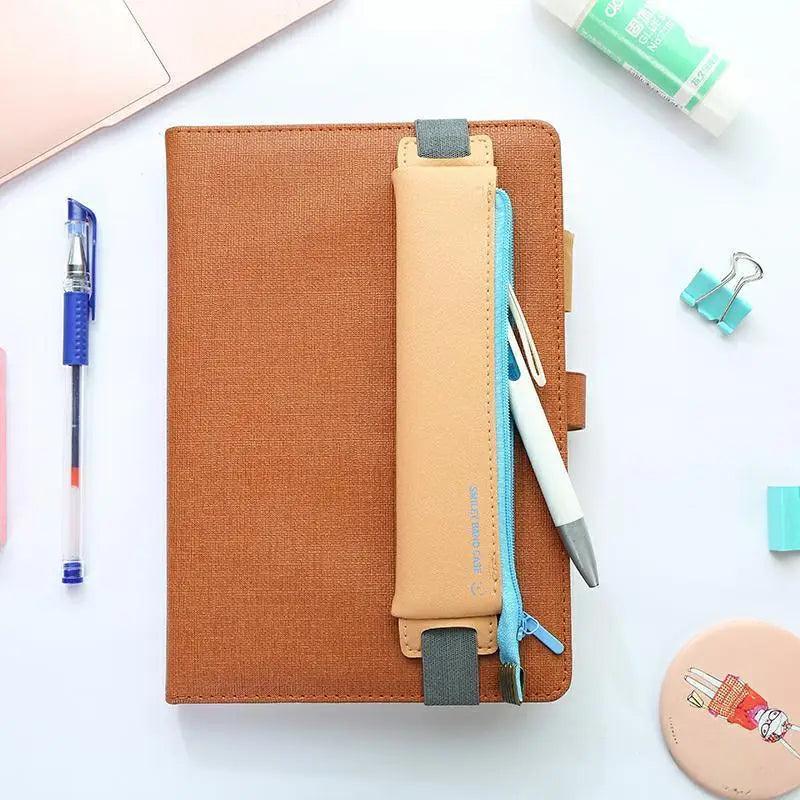 Slim Leather Unique Design Pencil Case Book Holder Pouch With Elastic Band For Notebook Fashion School Pen Case Stevvex