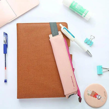 Slim Leather Unique Design Pencil Case Book Holder Pouch With Elastic Band For Notebook Fashion School Pen Case Stevvex