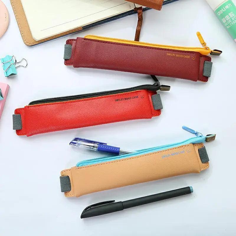 Slim Leather Unique Design Pencil Case Book Holder Pouch With Elastic Band For Notebook Fashion School Pen Case Stevvex