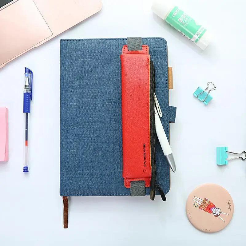 Slim Leather Unique Design Pencil Case Book Holder Pouch With Elastic Band For Notebook Fashion School Pen Case Stevvex