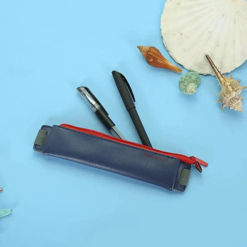 Slim Leather Unique Design Pencil Case Book Holder Pouch With Elastic Band For Notebook Fashion School Pen Case Stevvex
