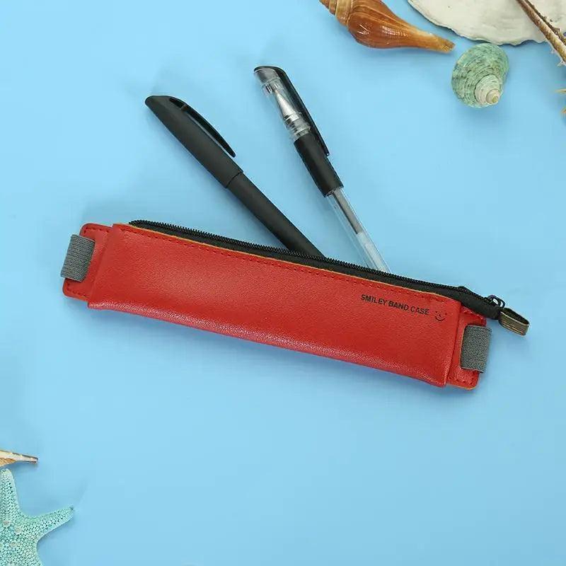 Slim Leather Unique Design Pencil Case Book Holder Pouch With Elastic Band For Notebook Fashion School Pen Case Stevvex