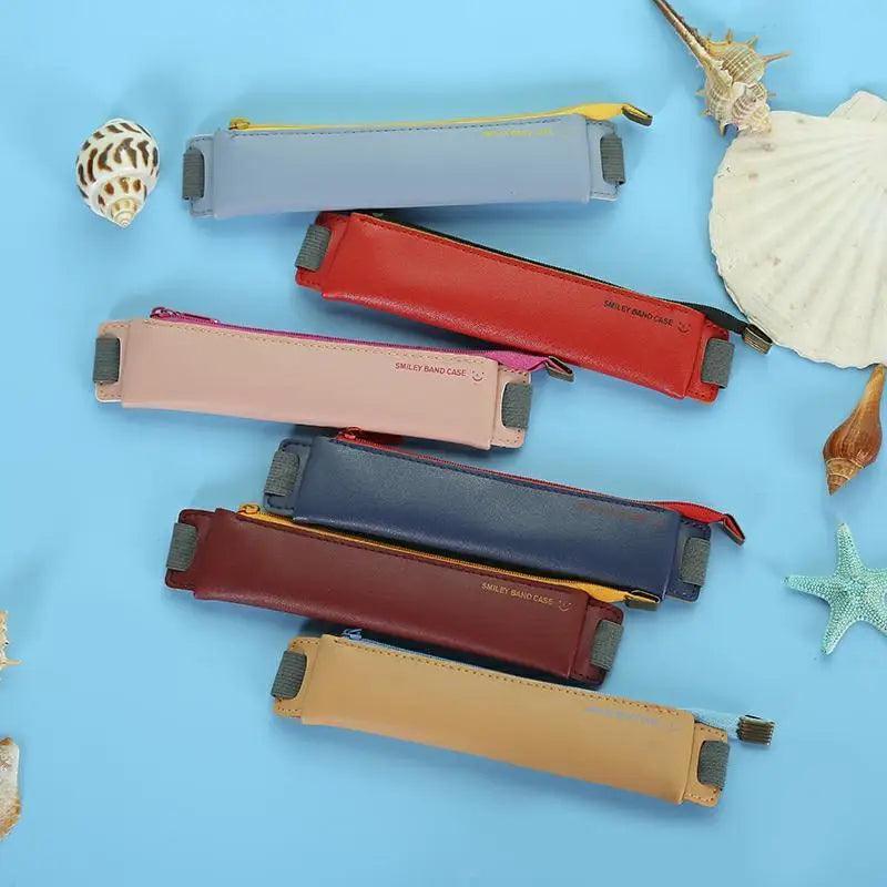 Slim Leather Unique Design Pencil Case Book Holder Pouch With Elastic Band For Notebook Fashion School Pen Case Stevvex