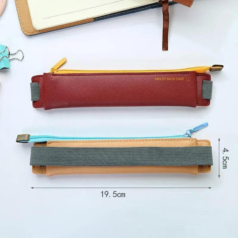 Slim Leather Unique Design Pencil Case Book Holder Pouch With Elastic Band For Notebook Fashion School Pen Case Stevvex