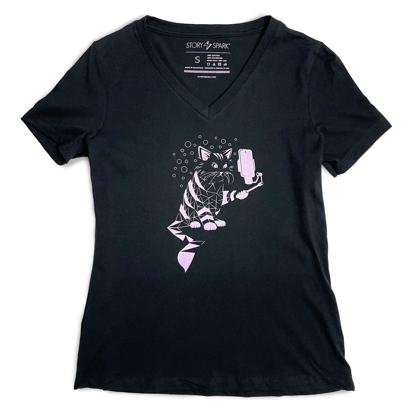 Snap Cat Womens V-neck T-shirt STORY SPARK