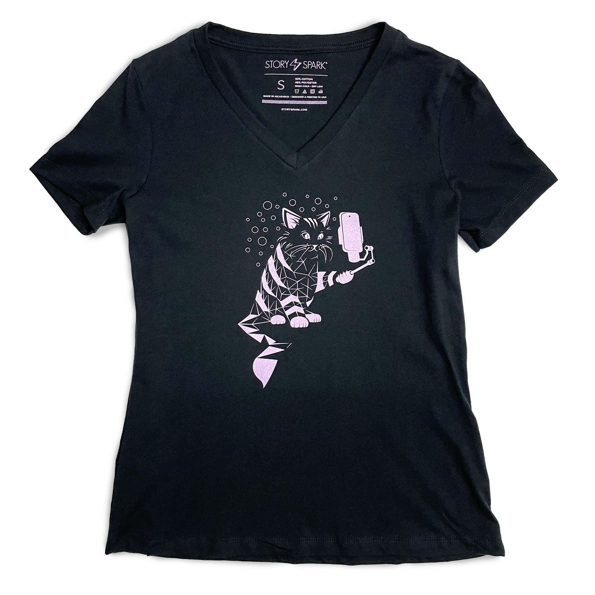 Snap Cat Womens V-neck T-shirt STORY SPARK