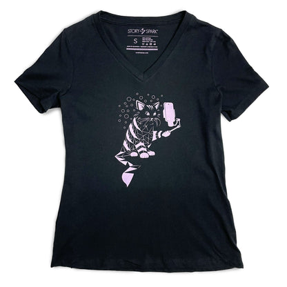 Snap Cat Womens V-neck T-shirt STORY SPARK