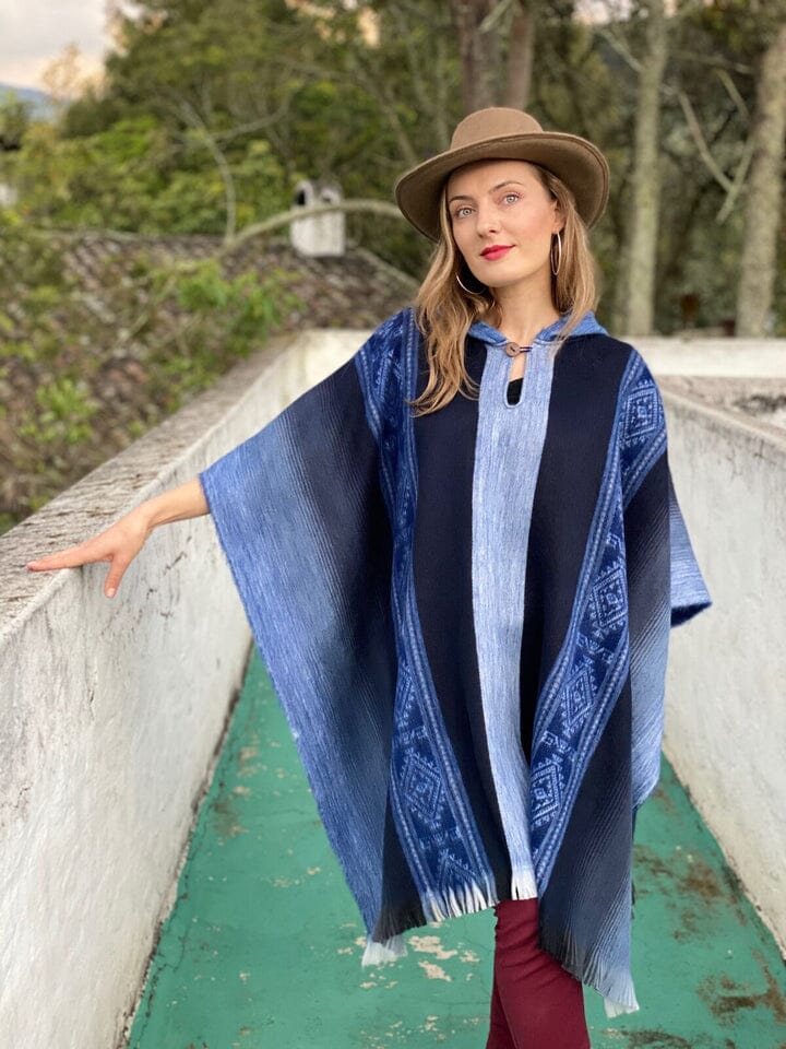 Soft Blues Alpaca Poncho Purely Alpaca