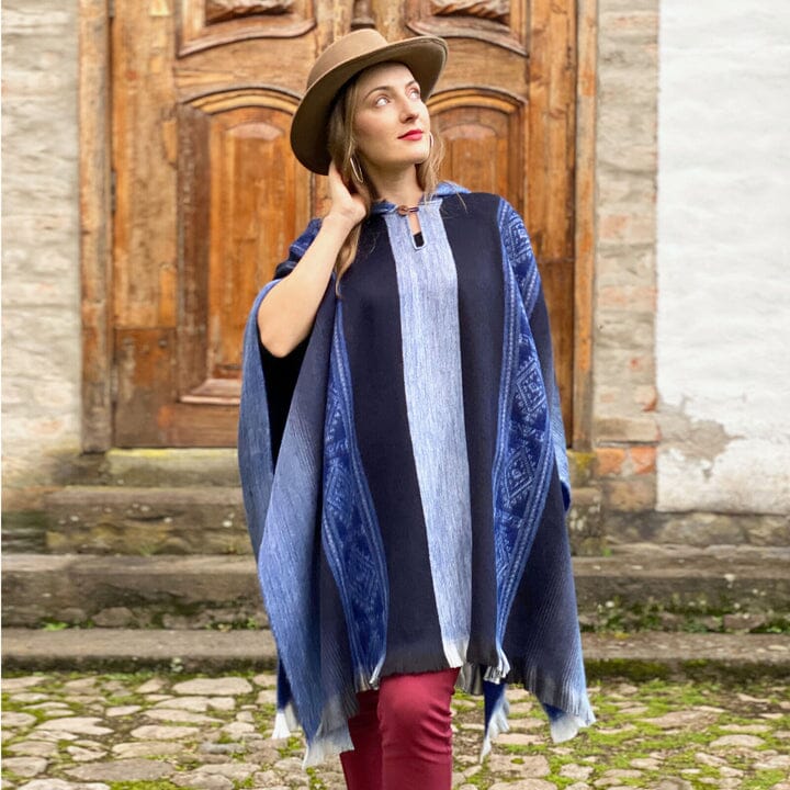Soft Blues Alpaca Poncho Purely Alpaca