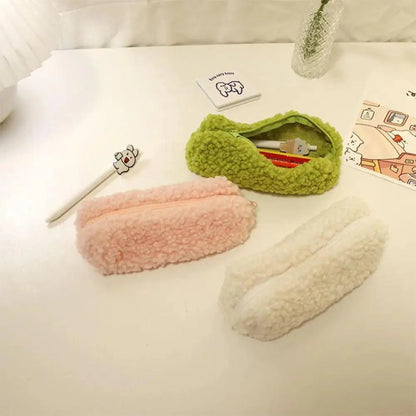 Soft Plush Pencil Case Stationery Pouch Cosmetic Zipper Pouch Bag Simple Lightweight Design Stevvex