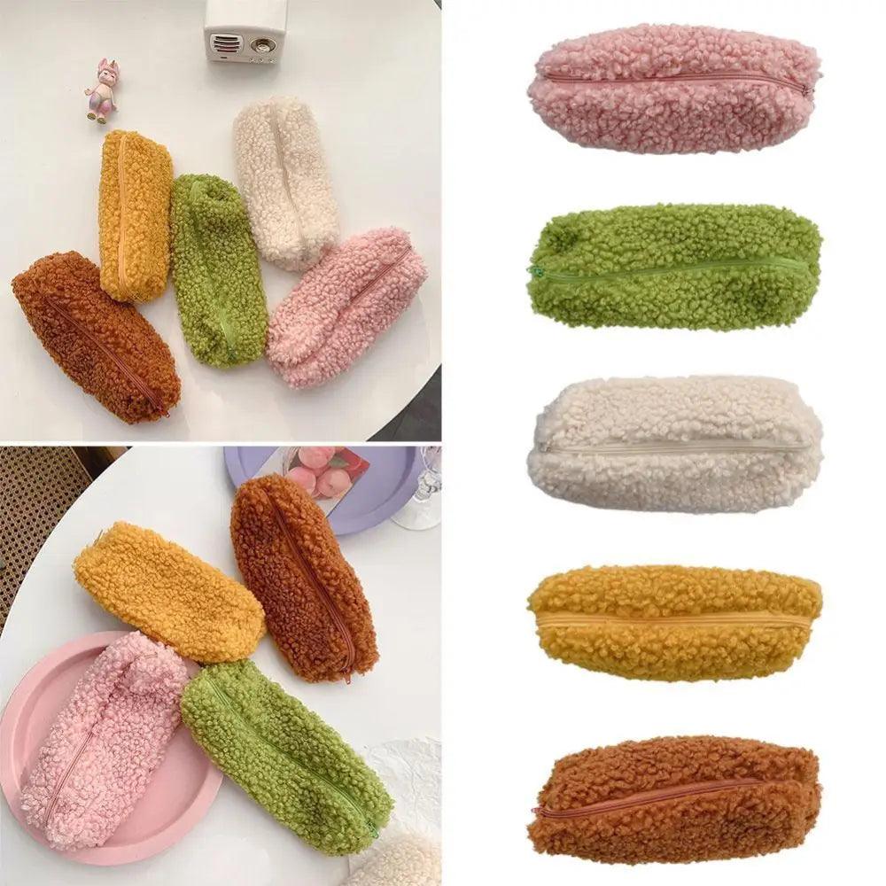Soft Plush Pencil Case Stationery Pouch Cosmetic Zipper Pouch Bag Simple Lightweight Design Stevvex