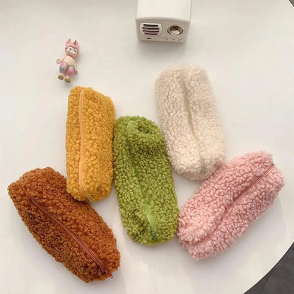Soft Plush Pencil Case Stationery Pouch Cosmetic Zipper Pouch Bag Simple Lightweight Design Stevvex