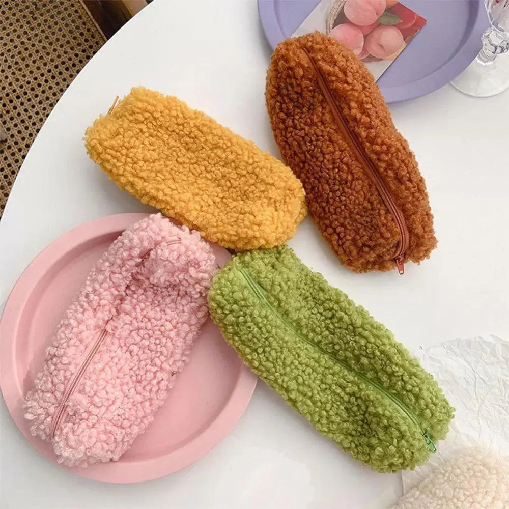Soft Plush Pencil Case Stationery Pouch Cosmetic Zipper Pouch Bag Simple Lightweight Design Stevvex