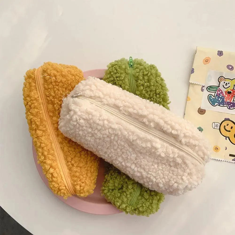 Soft Plush Pencil Case Stationery Pouch Cosmetic Zipper Pouch Bag Simple Lightweight Design Stevvex