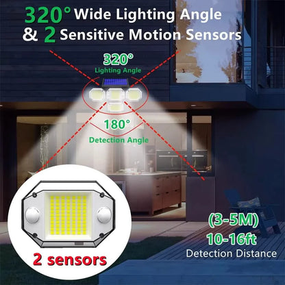 Solar Light Outdoor with Remote Control Double Motion Sensor Light 306/208 Led Wall Lamp IP65 Spotlight Exterior Garage Lighting