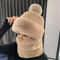 Solid Color Thickened Plush Neck Gaiter Mask Windproof Hooded Ear Protection Windproof Ski Hat