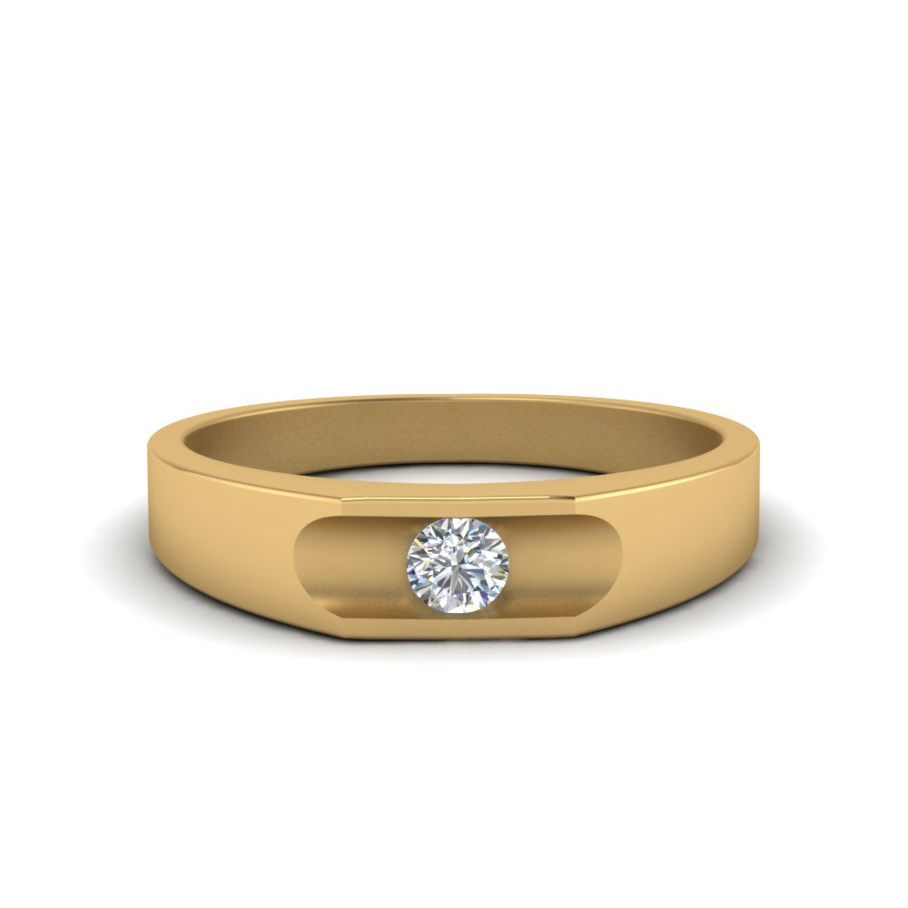 Half Bezel Solitaire Mens Diamond Ring Fascinating Diamonds