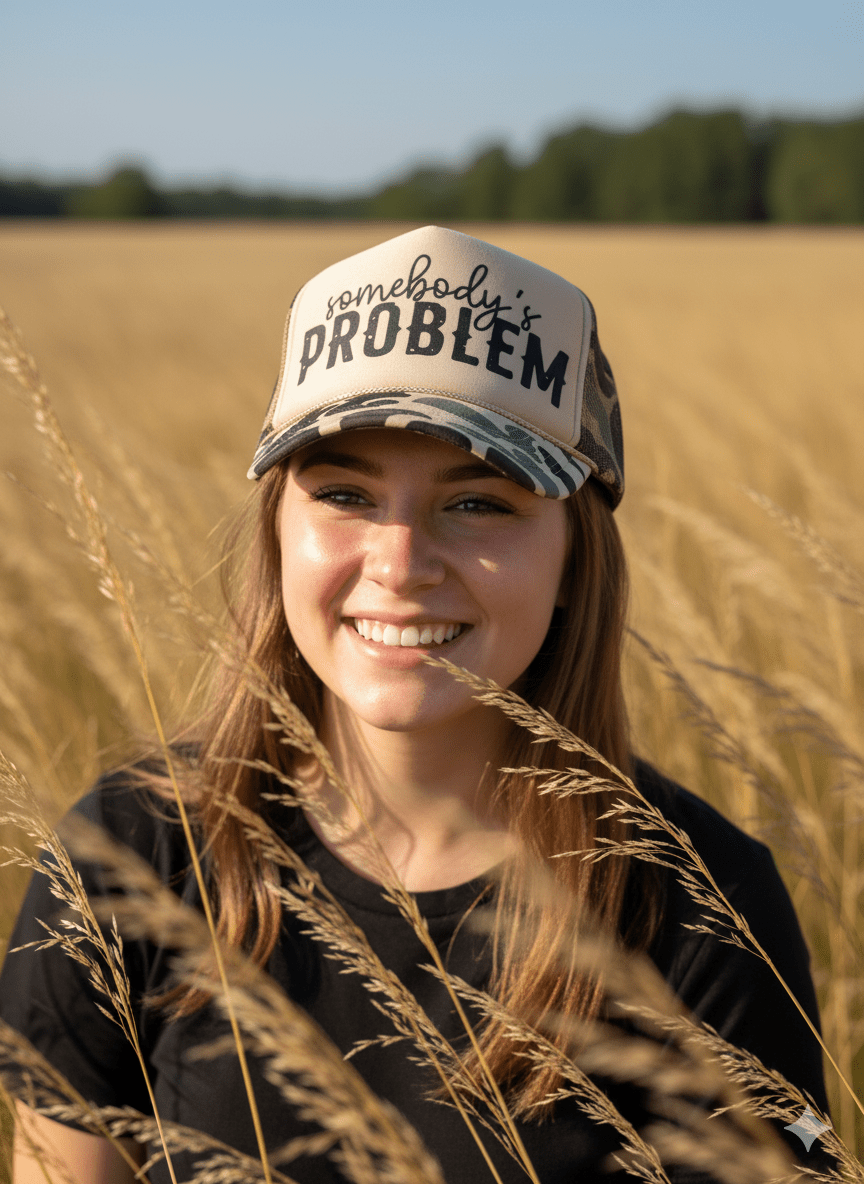 Somebody's Problem Camo Trucker Hat Wild Junkie