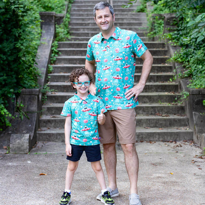 "Beam Me Up, Kitty" Cats in Space Saucers Short Sleeve Polo Shirt Princess Awesome & Boy Wonder