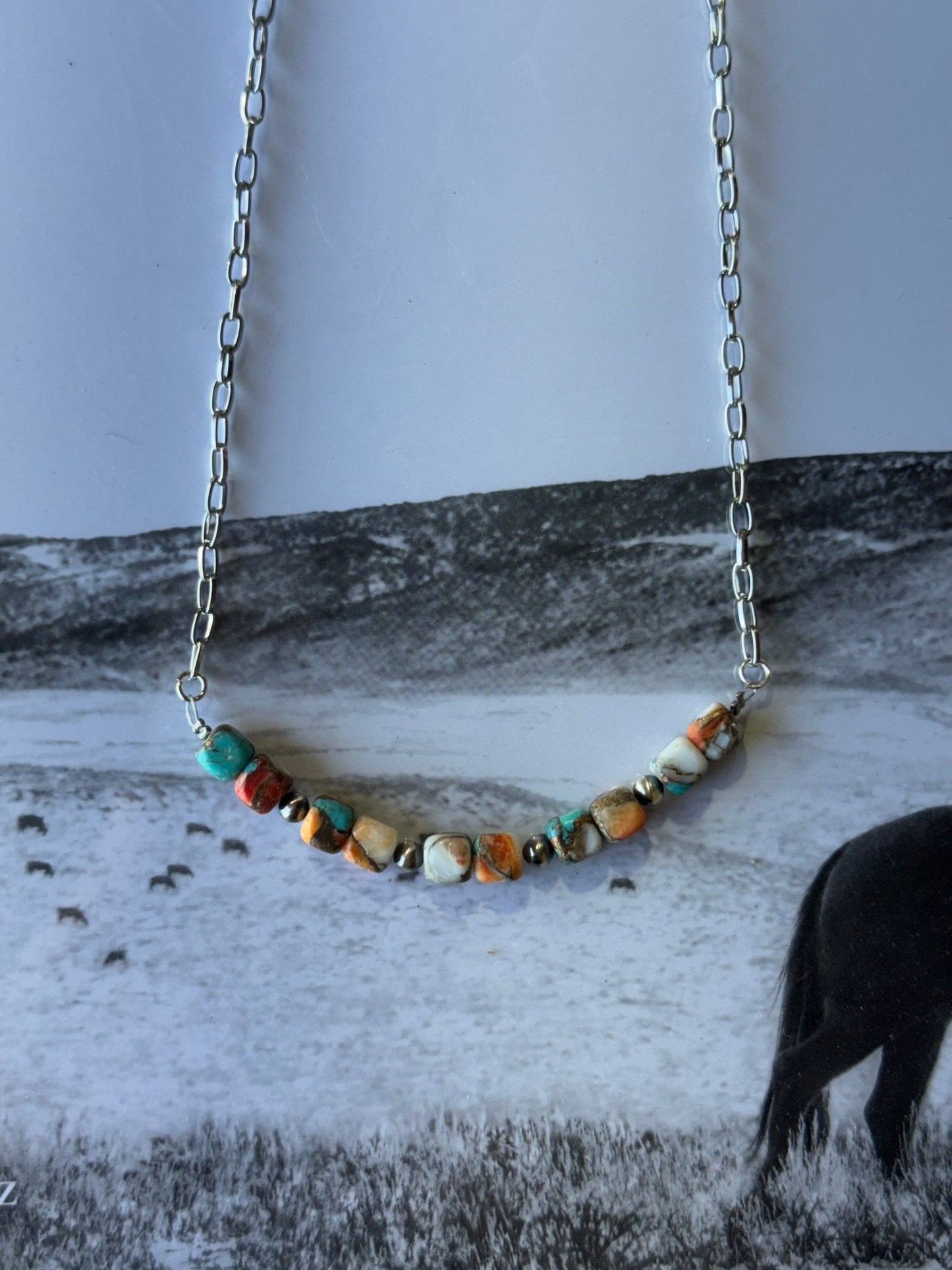 Spiny Oyster Turquoise Beaded Chain Necklace Wild Junkie