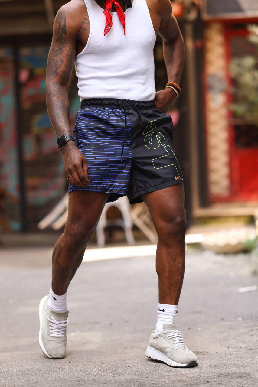 Urban Edge Split Design Men's Shorts – Dual-Tone Street Style with "FAST" Print Withinblack