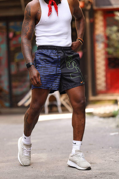 Urban Edge Split Design Men's Shorts – Dual-Tone Street Style with "FAST" Print Withinblack