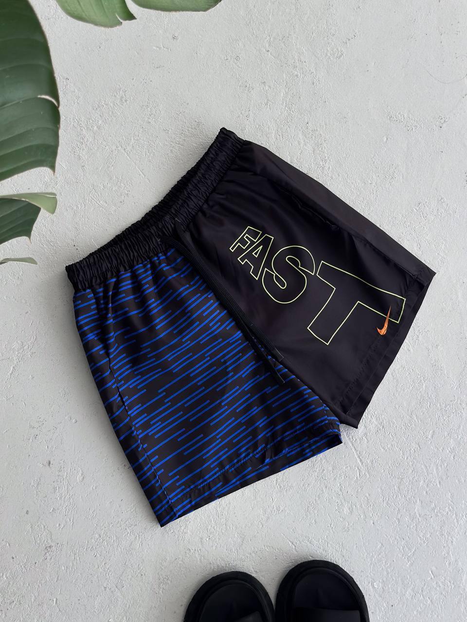Urban Edge Split Design Men's Shorts – Dual-Tone Street Style with "FAST" Print Withinblack