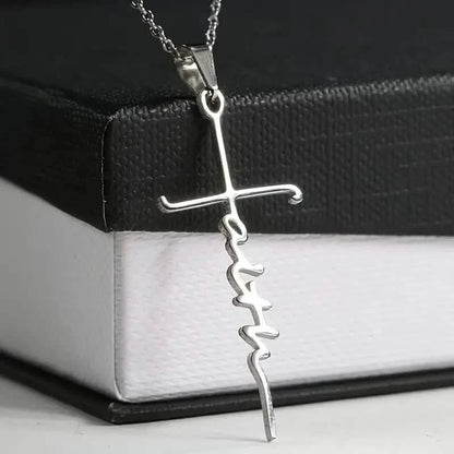 Stainless Steel Faith Word Church Prayer Religious Pendant Necklace DailySale