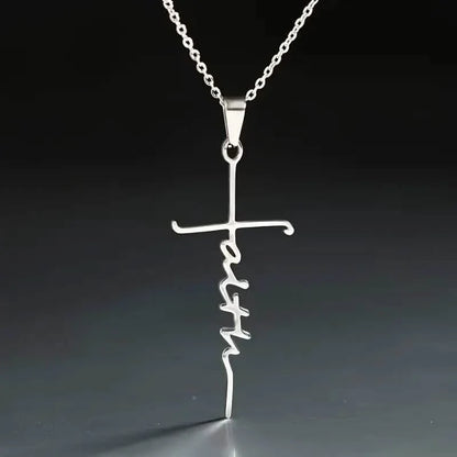 Stainless Steel Faith Word Church Prayer Religious Pendant Necklace DailySale