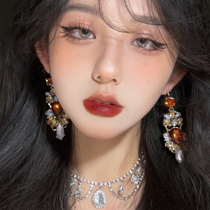 Statement Rhinestones Large Drop Earrings (MAC327) Mariam's Collection