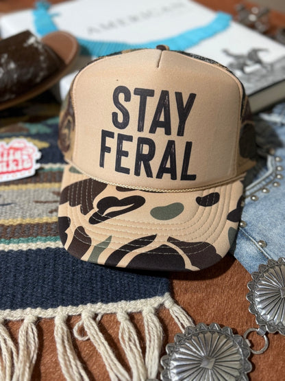 Stay Feral Camo Trucker Hat Wild Junkie